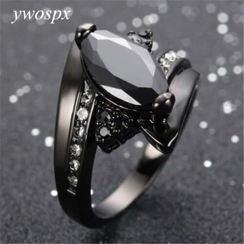 YWOSPX Classic Black Ring Crystal Zircon Black Gold Color Rings for Women Jewelry Wedding Anillos Statement CZ Ring Gift Y20
