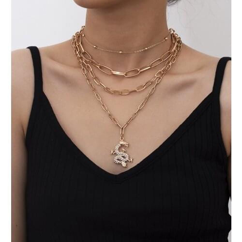 Creative jewelry with personality multi-element clavicle retro simple dragon-shaped necklace inlaid with rhinestones for female