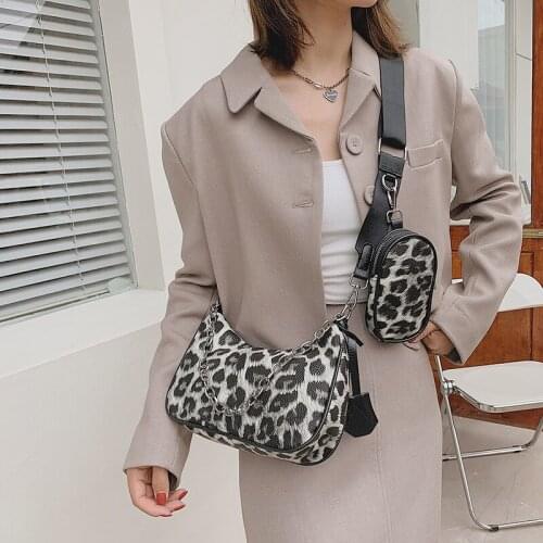 Leopard Shoulder Bag 2-IN-1 Fashion Brand Messenger Bag For Women PU Leather Crossbody Bag Lady Small Purse Zebra Handbag Totes