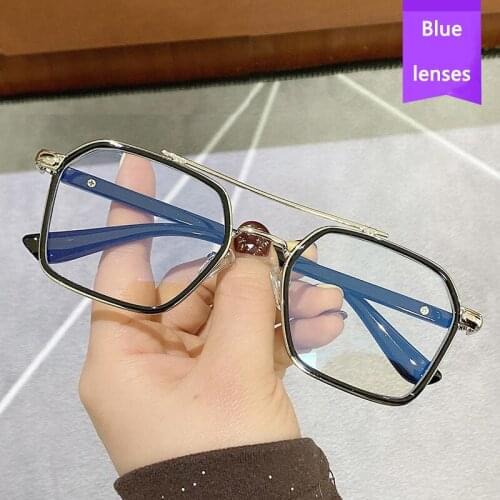 Retro fashion anti-blue light glasses metal retro engraving Chen Weiting the same glasses frame double beam myopia flat glasses