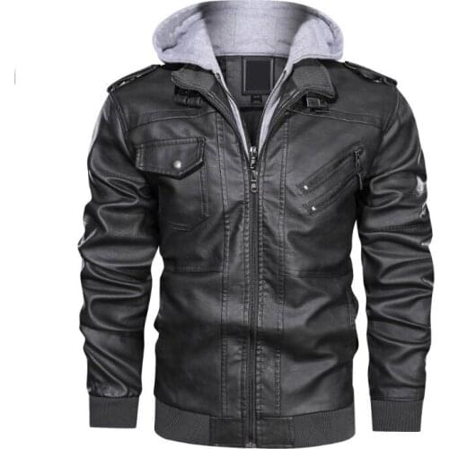 Mens Leather Jackets New Autumn Leather Coats Casual Motorcycle Men Outwear Motorcycle Oblique Zipper Hooded Pu Jackets