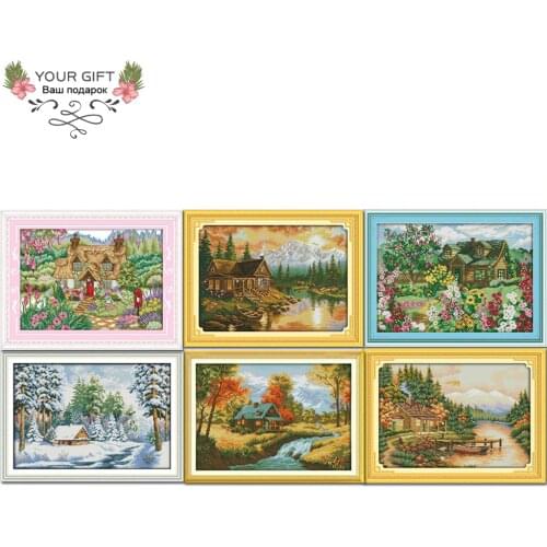 Joy Sunday F241 F353(1) F354(2) F355 F386 F681 14CT 11CT Counted and Stamped Home Decor Cabin Scenic Cross Stitch Kit