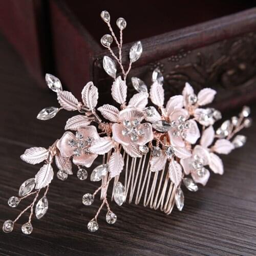 New Fashion Allloy Leaves Flower Wedding Hair Comb Clear Crystal Bride Hair Accessories Women Jewelry ML