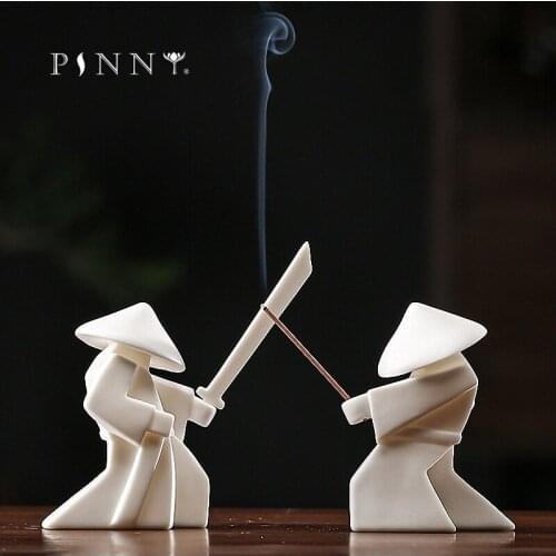 PINNY White Porcelain Warrior Statues Ceramics Incense Burner Tea Ceremony Ornaments Home Decoration Accessories