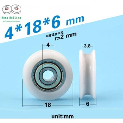 4*18*6 U-groove sliding covered POM material bearing 624zz bore 4mm,pulley diameter 18mm,thickness 6mm,sliding drive wheels
