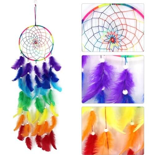 Seven Color Dream Catcher Bohemian Rainbow Feather Home Bedroom Air Wall Decoration Supplies Dream Catchers For Kids