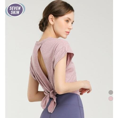 SEVEN SKIN Womens Yoga Shirt Backless Sexy Crop Top Gym Fitness Sportswear Running Workout T-shirt Sports Loose Tank Tops Vest