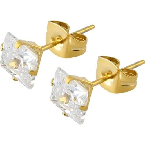 1 Pair New Arrival Stainless Steel Ear Studs Gold Color Stud Ear Pin Charming Cubic Zircon Ears Stud Pin Surgical Steel Jewelry