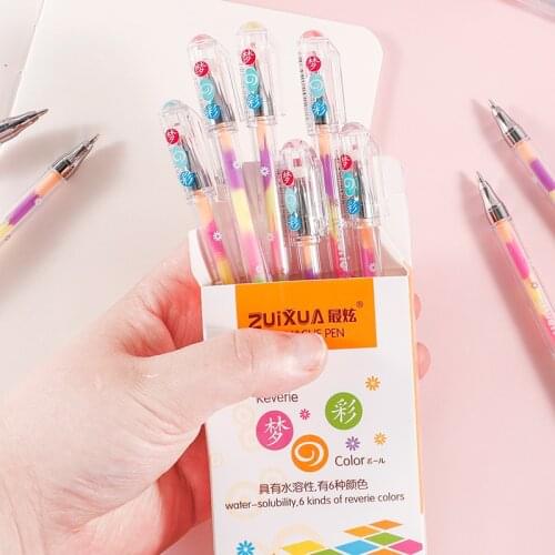 6 Kinds of Reverie Colors Neutral Pen 0.8mm Ballpoint Writing Pens for Journal Album Home DIY School Supplies Water-solubility