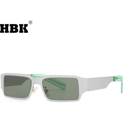 HBK New Stainless Steel Square Frame Sunglasses For Men Women Hip Hop Style Male Metal Sun Glasses Vintage High Quality UV400
