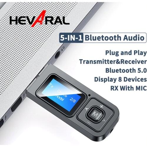 5-IN-1 USB Dongle Bluetooth 5.0 Audio Receiver Transmitter With LCD Display Mini 3.5mm AUX RCA Wireless Adapter With MIC For TV