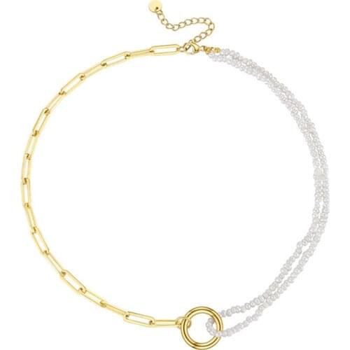 Vintage Chain with Natural Pearl Necklaces Stainless Steel Gold Color Pendant Necklace Fashion Jewelry