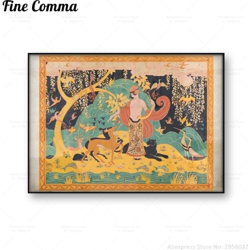 Vintage Poster Art Decor Painting Antique Art Nouveau Woamn Animal Woodland Fantasy Forest Canvas Print Home Decoration Picture