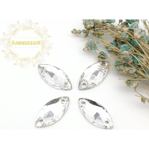 High-quality White Horse eye Crystal Glass Sew-on Rhinestones with two holes DIY wedding Dresses and Clothes