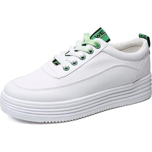 Women Sneakers 2019 Fashion Breathble Vulcanized Shoes Pu leather Platform Lace up Casual White Tenis Feminino Zapatos De Mujer