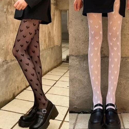 J78E Women Sexy Lace Pantyhose Sweet Heart Pattern Tights Lolita Fishnet Stockings