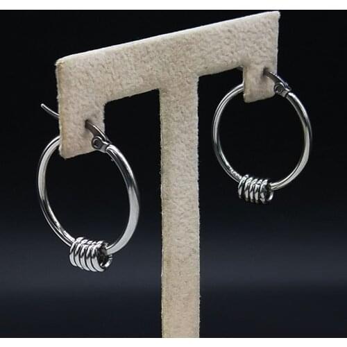 2021 Fashion Punk Stainless Steel Hoop Earrings for Women Silver Color Earrings Jewelry pendientes acero E612891