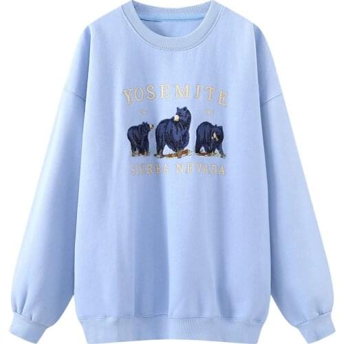 Oversize girls embroidery blue sweatshirts 2020 autumn fashion ladies elegant loose pullovers female cute sweatshirt women chic