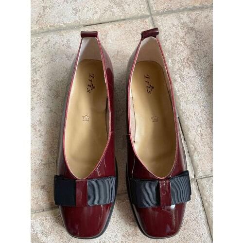 Bow-tie Women Shoes Flats Shoes For Women Patent Leather Shoes Slip-on Comfort Footwear Square Toe Size 41