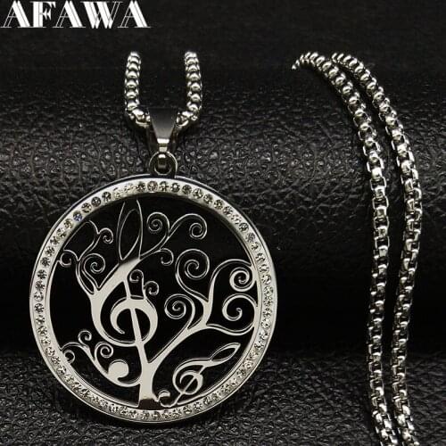2021 Tree of life Note Crystal Stainless Steel Statement Necklace Women Silver Color Necklace Jewelry bisuteria mujer N20S02