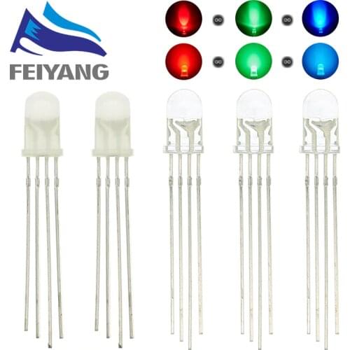 10pcs 5mm RGB LED Emitting Diode Micro Indicator Red Green Blue Multicolor Common Anode Cathode 3V DIY PCB Circuit Bulb
