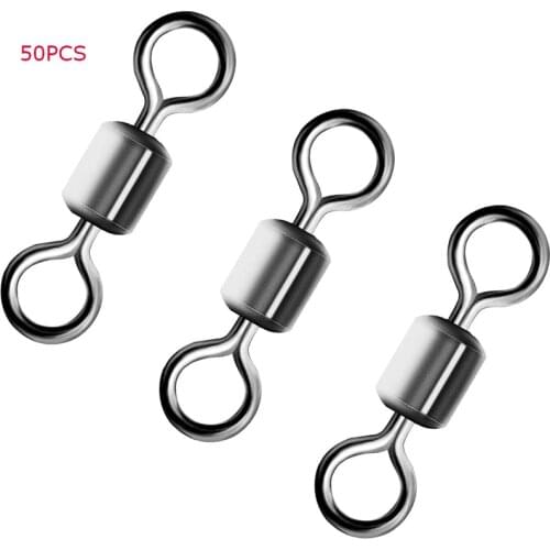 50pcs Rolling Barrel Fishing Swivel Stainless Steel Black Nickel Fishing Line Connector Swivels Fishing Tackle