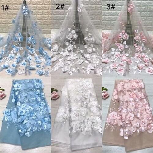 African Lace Fabric 3D Flower High Quality 2019 Romantic French Tulle Lace Fabric Appliqued Nigerian Net Lace For Wedding Dress