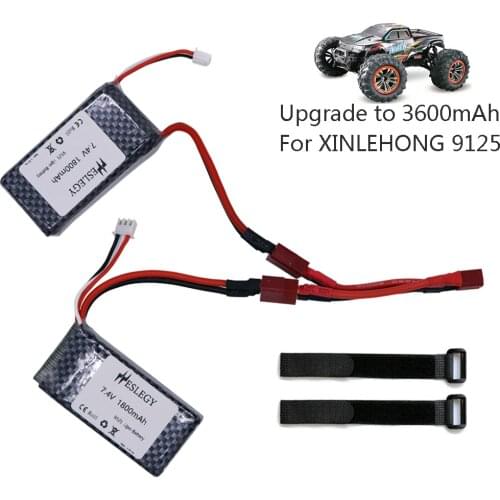 7.4V upgrade to 3600mAh lipo Battery For XINLEHONG 9125 Remote Control Car Spare Parts 7.4V 1800mah XLH 9125 battery accessory