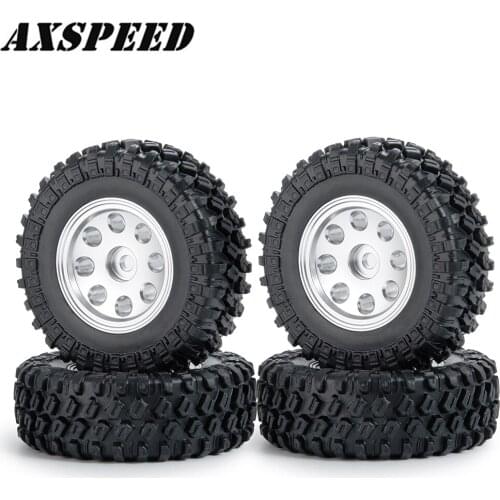 AXSPEED 4PCS SCX24 Wheels Kit Metal Wheel Hub and Rubber Tire for 1:24 Axial SCX24 90081 RC Crawler Car Upgrade Parts