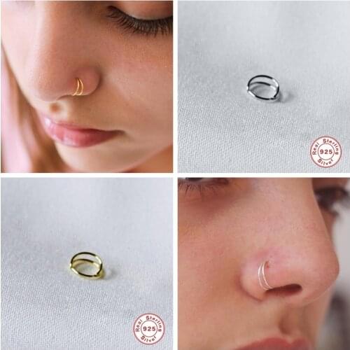 BOAKO 925 Sterling Silver Double Circle Nose Rings For Women Girls Small Open Hoop Ring Piercing Cartilage Stud Body Jewelry