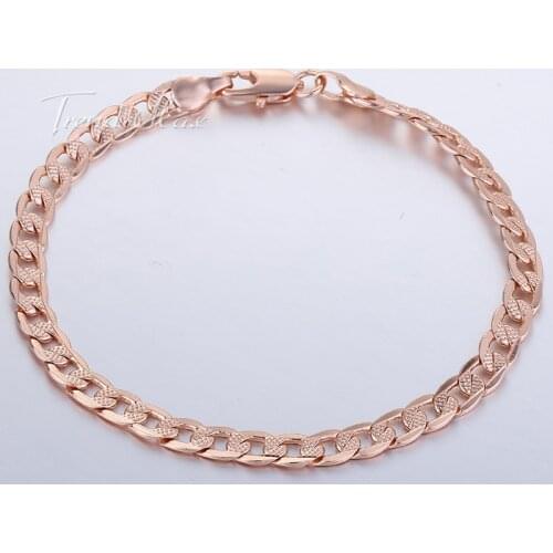 585 Rose Gold Filled Bracelet for Womens Chain Cut Hammered Curb Link 5mm 18cm 20cm 23cm GB251