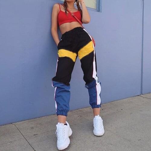 Women High Waist Patchwork Pants 2018 Summer Fashion Black Pencil Pants Streetwear Cargo Pants Loose Jogger Women Bottom