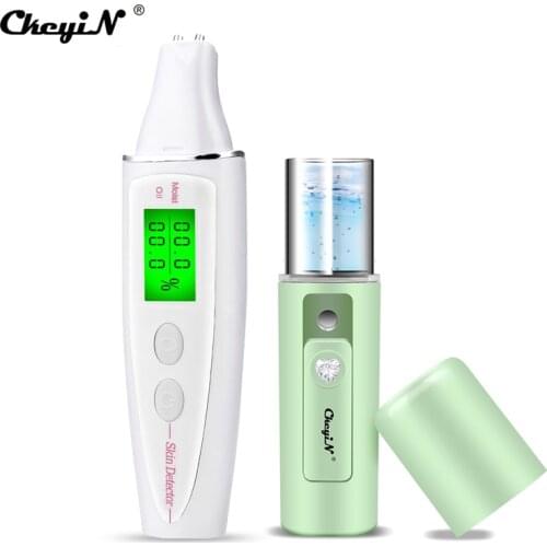 CkeyiN Portable Face Mist Spray Facial Body Steamer Moisturizing Skin Care Humidifier+Digital Skin Moisture Meter Analyzer