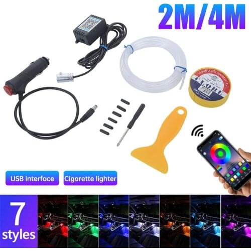 Vehemo Decorative Lights Led Car Four Interfaces 6 Meters Cold Light Strip Neon Kit Dash Board Auto Voice Control Lamp Colorful