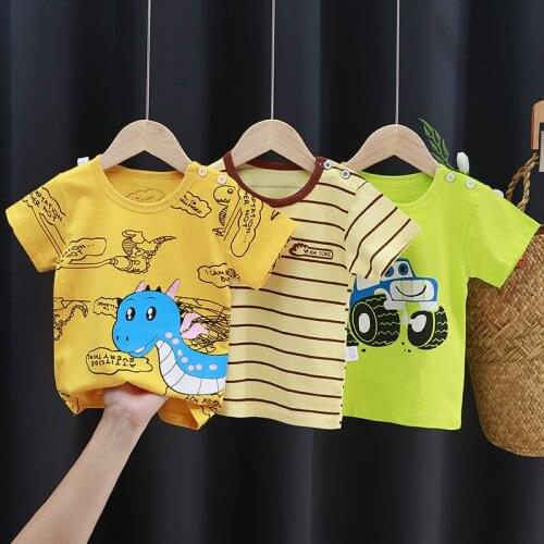 Summer New 2021 Kids Boys T-Shirt Fashion Cartoon Dinosaur Print Short Sleeve T-Shirt Cotton Newborn Baby Girls O-neck Tops Tees