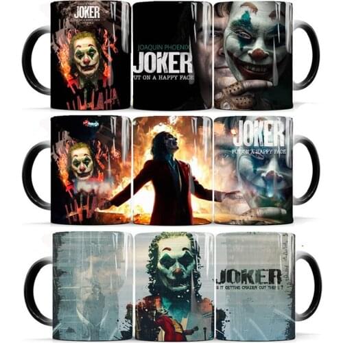 Dropshipping 1Pcs New 350ml Joker Style Color Changing Mugs Ceramic Coffee Milk Cups Cold Water Color Change Mugs for Children