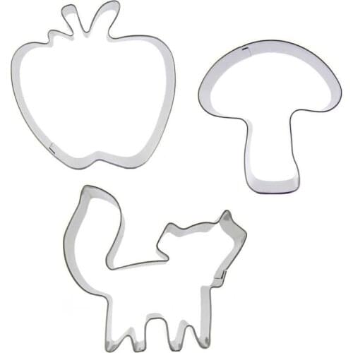 Apple, Mushroom, Fox shaped 3 piece biscuit cutting molds, baking tools, cake decorating soft candy tools