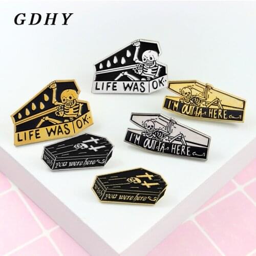 GDHY Brooch Coffin Human Skeleton Bones Brooch Enamel Pins Jewelry Gifts