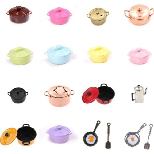 Hot Mini Pot Boiler Pan with Lid Kettle Doll house Accessories Dollhouse Miniature Kitchen Utensil Cooking Ware Play Kitchen Toy