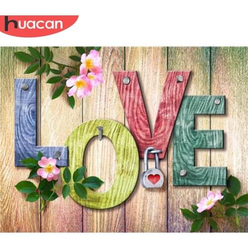 HUACAN Full Square Diamond Painting Kit Love Embroidery Diamond Mosaic Cross Stitch Text Wall Art Decor