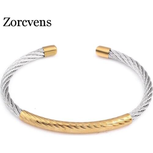 Modyle Gold Silver Color stainless steel cable mesh Cuff Bracelets chain bracelet bangles for women