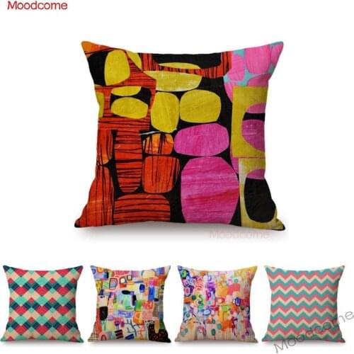 Colorful Modern Visual Art Geometric Waves Oval Irregular Graffiti Home Decorative Cushion Cover Linen Sofa Throw Pillow Case