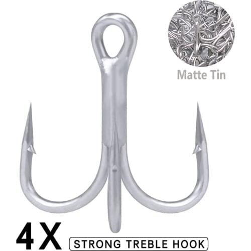Saltwater Fishing Hook 5/10pcs 4X Matte Tin Treble Hook 4/0-3/0-2/0-1/0-4-6-8# Super Sharp High-Carbon Steel High Strength Hooks