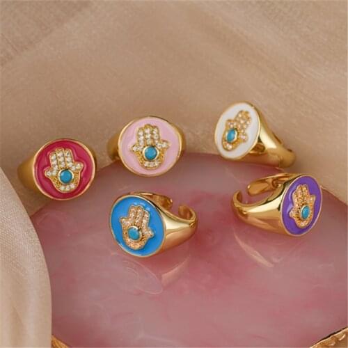 HECHENG,Summer Women Jewelry,Enamel Hand In Round Rings New Fashion Geometric Finger Ring