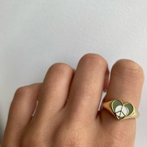 Peace love element copper ring for girl Ladies Jewelry best gift Y2K