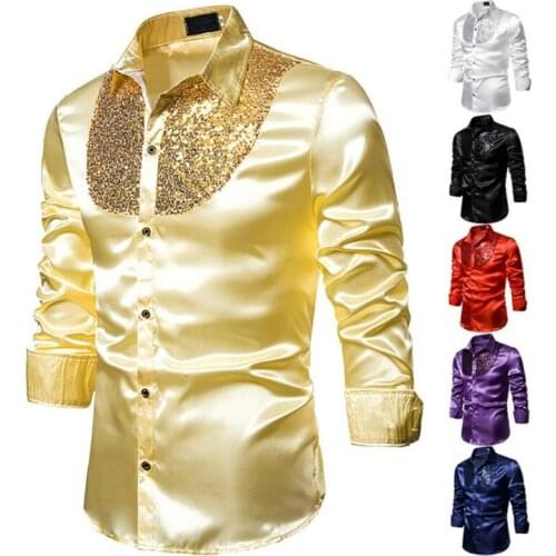 Mens Sequin Formal Blouse Slim Fit Long Sleeve T-shirt Wedding Tops Party Cosume