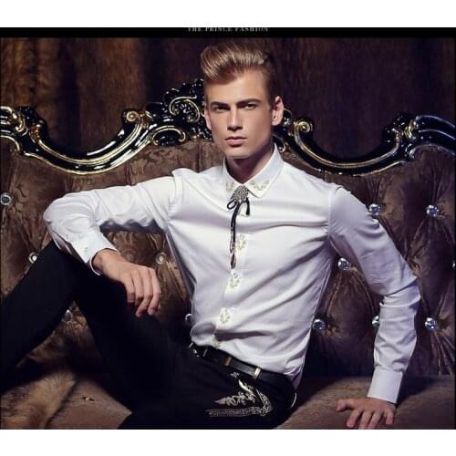 FanZhuan Free Shipping New mans 2015 autumn bamboo fibre male shirt white slim long-sleeve shirt embroidered casual top 2012