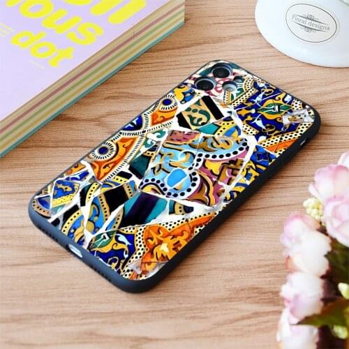 For iPhone Gaudi Barselona Mosaic Print Soft Matt Apple iPhone Case 6 7 8 11 12 Plus Pro X XR XS MAX SE