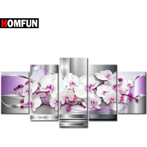 HOMFUN 5pcs Full Square/Round Drill 5D DIY Diamond Painting "Flower orchid" Multi-picture Combination Embroidery 5D Decor