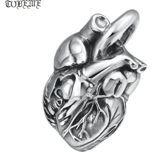NEW 100% Silver Heart Pendant Real 925 Sterling Skull Pendant Hiphop Rock Skull Necklace Pendant